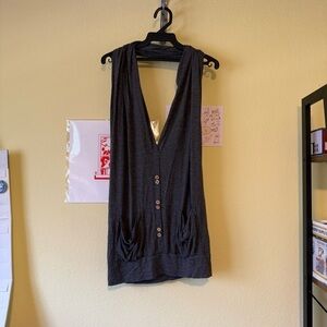 Grey buttoned long halter top